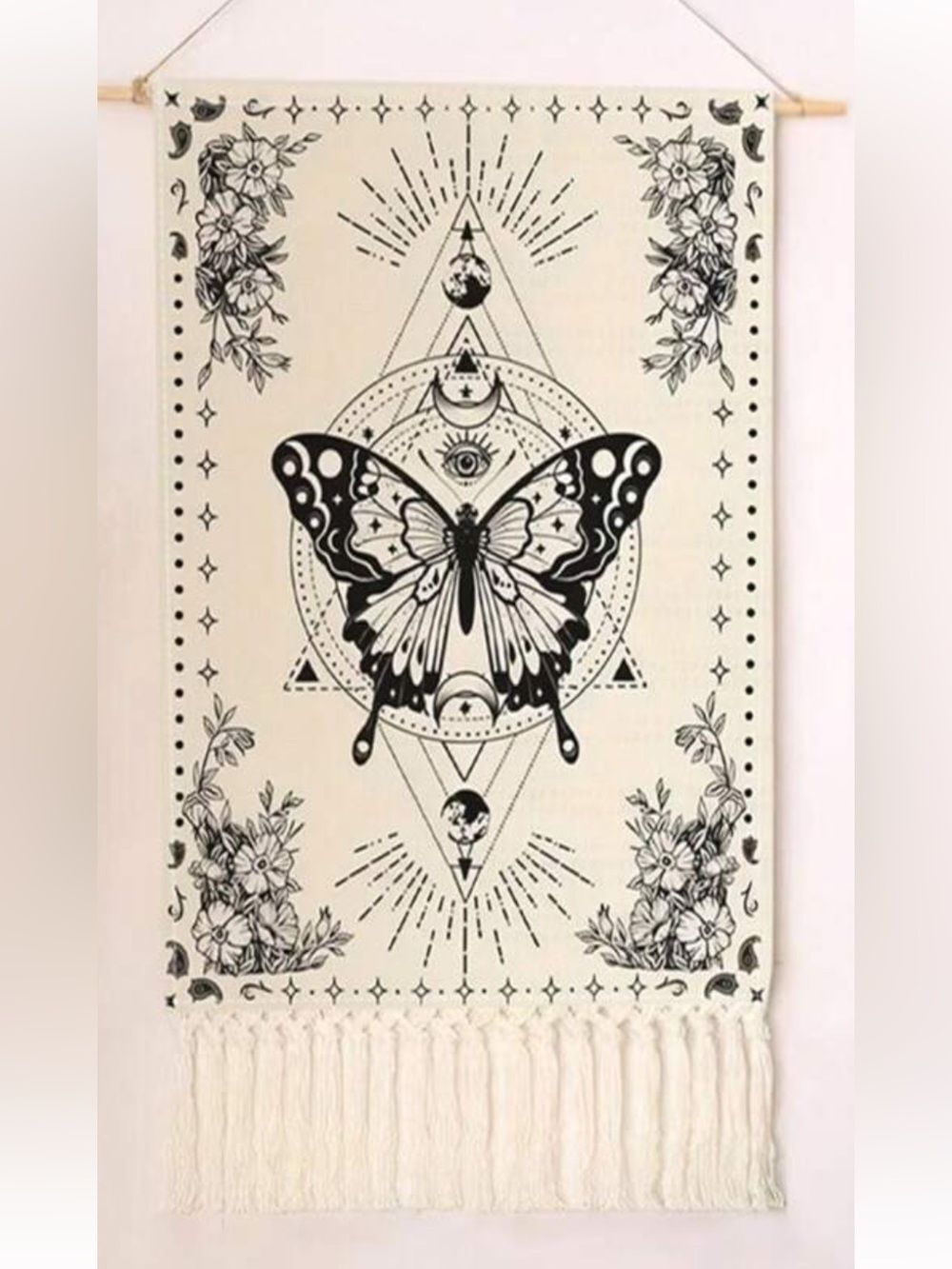 Butterfly celestial fringe Tapestry with Wooden Dowels and Connector